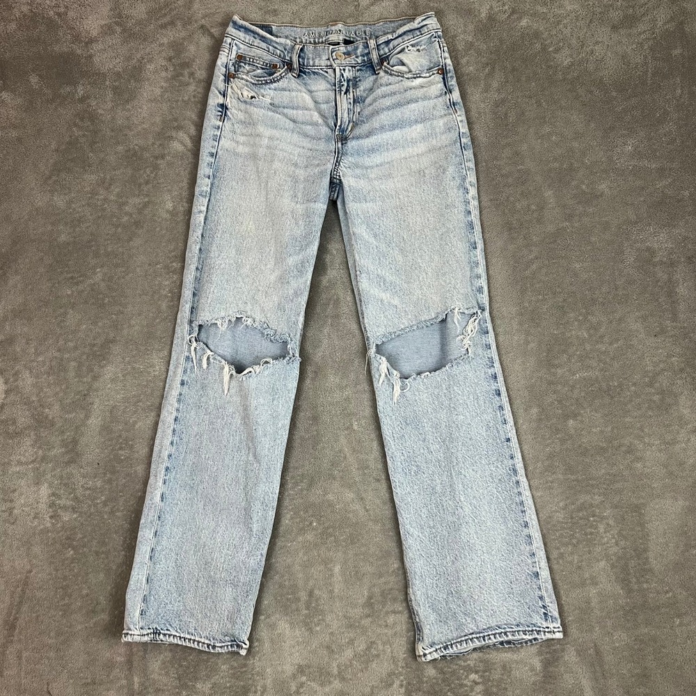 American Eagle Stovepipe Jeans Womens 4 Distressed Light Wash Straight Leg